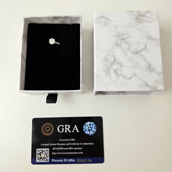 Sterling Silver Solitaire Moissanite Ring With Certification Elegant Engagement - Picture 3 of 7